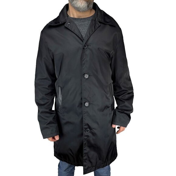 RUDSAK Trench Water Resistant Leather Detailling Long Black sz M - Picture 2 of 9